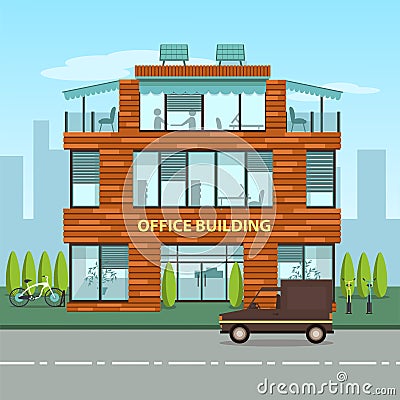 Modern office building in cartoon flat style Vector Illustration
