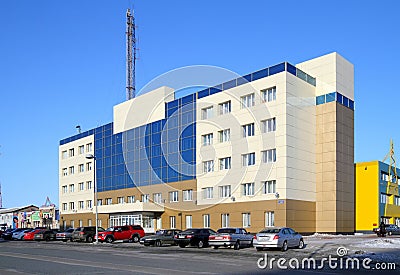 Modern office building in the city of Gubkinsky in the Yamalo-Nenets district of the Russian Federation Editorial Stock Photo