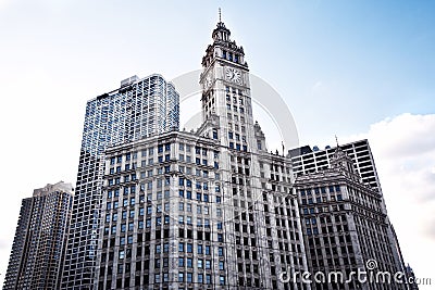 Modern Office Buildings. Bottom Up View. Chicago Stock Photo