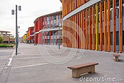 Modern office buildings and company headquarters in the rehabilitated area of the Zaragoza Expo. Stock Photo