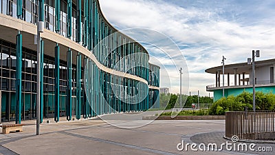 Modern office buildings and company headquarters in the rehabilitated area of the Zaragoza Expo. Stock Photo