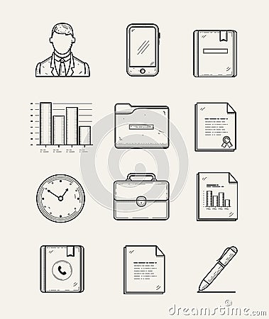 Modern office and business icons set. Line creative style. Vector Illustration