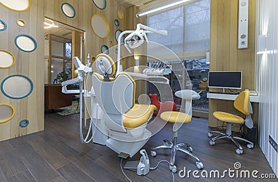 Modern office of children tooth doctor, creative interior Stock Photo