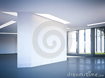 Modern office hall with blank wall. 3d rendering Stock Photo