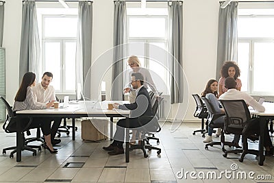 Modern office interior with business team people working on computers Stock Photo