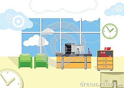 Modern office interior with designer desktop Vector Illustration