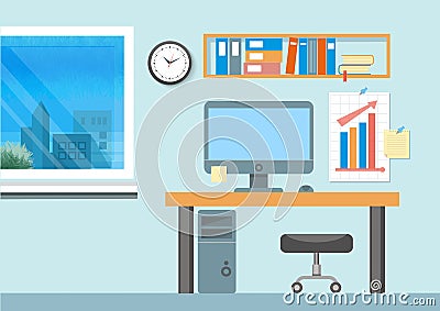 Modern office interior with designer desktop Vector Illustration
