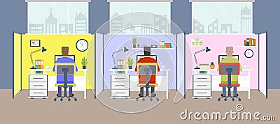 Modern office interior with employees. Office space with panoramic windows Cartoon Illustration