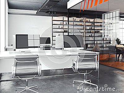 Modern office open space with bright walls, 3d rendering Stock Photo