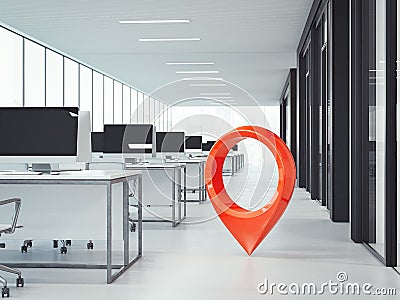 Modern office open space with large windows, 3d rendering Stock Photo
