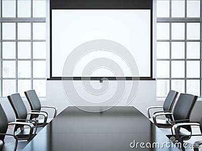 Modern office room with projector screen. 3d rendering Stock Photo