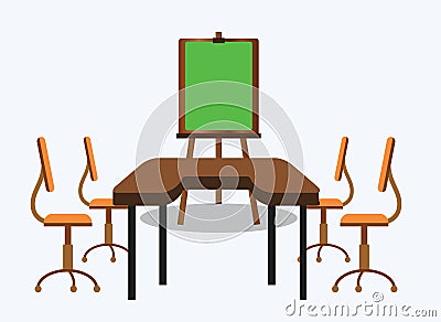 Modern office table with chairs vector illustration of a Business Meeting with . Projector screen green screen Chroma key Presenta Vector Illustration