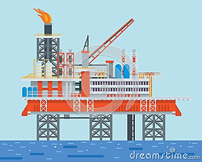 Modern Offshore Oil Rig Drilling Facility Illustration Vector Illustration