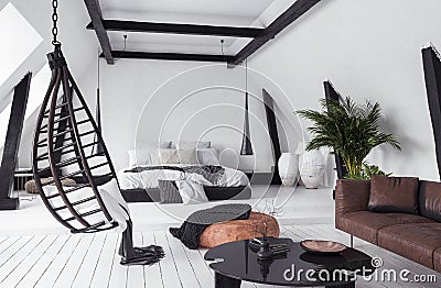 Modern open-plan apartment in attic, loft style Stock Photo