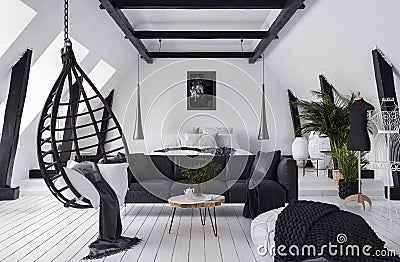 Modern open-plan apartment in attic, loft style Stock Photo