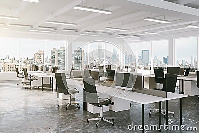 Modern open space office with city view Stock Photo