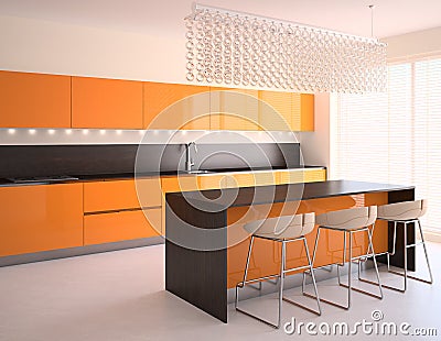 Modern orange kitchen Stock Photo