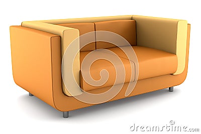 Modern orange leather couch isolated on white Stock Photo