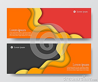 Modern orange red business header banner set wave origami paper cut craft Stock Photo