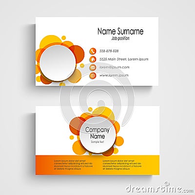 Modern orange round business card template Vector Illustration