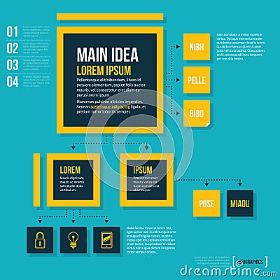 Modern organization chart template in flat style on cyan background Vector Illustration