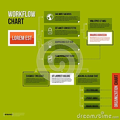 Modern organization chart template in flat style on green background Vector Illustration