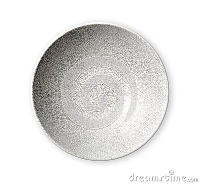 Modern oriental ceramic plate in cracked pattern, Empty plates, View from above isolated on white background with clipping path Stock Photo