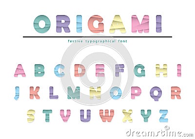 Modern origami paper cutout creased font. Creative colorful ABC letters Stock Photo