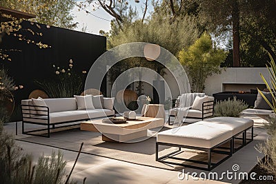 modern outdoor furniture and lounge area, with contemporary design and sleek lines Stock Photo