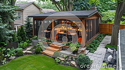 Modern Outdoor Kitchen and Patio Stock Photo