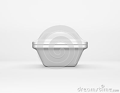 Modern packaging square box glossy metal mockup on white background. Thermo container for lunch, food or things. 3D rendering Stock Photo