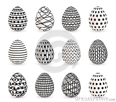 Modern painted Easter eggs set on white background. Vector illustration Vector Illustration