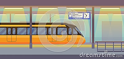 Modern passenger electric train in tunnel underground, subway, metro Vector Illustration