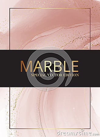 Modern pastel rose pink beige pastel watercolor liquid splash, dunamic flow shape with gold foil elements for Branding, Vector Illustration