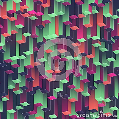 Modern pattern of multi colored rectangles. Abstract 3d rendering illustration Cartoon Illustration
