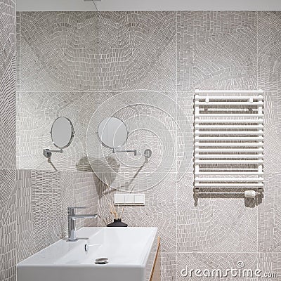 Modern patterned tiles in bathroom Stock Photo