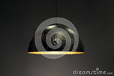 Modern Pendant light lamp illuminated, Elegant Chandelier illuminated Stock Photo