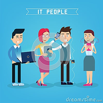 Modern People with Electronic Gadgets Vector Illustration