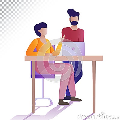 Modern people flat illustration. The young people having brainstorming. Vector illustration on a transparent background Vector Illustration