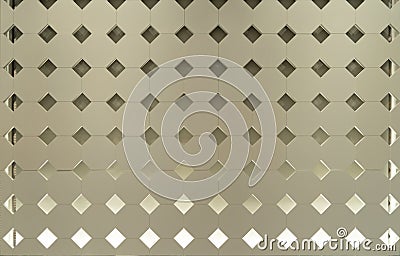 Modern perforated holes tiles with tracery. Wire fence isolated on white background. Close-up of interior design material for Stock Photo