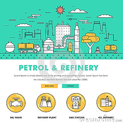 Modern petrol industry thin block line flat color icons and comp Stock Photo