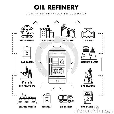 Modern petrol industry thin block line flat icons Stock Photo