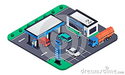 Modern petrol station concept banner, isometric style Vector Illustration