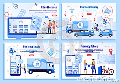 Modern Pharmacy Delivery Services Vector Web Pages Vector Illustration