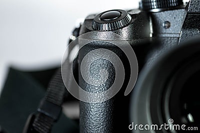 Modern photography camera shutter button close up macro shot Stock Photo
