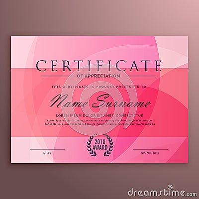 Modern pink diploma certificate design with clean vector shape Vector Illustration