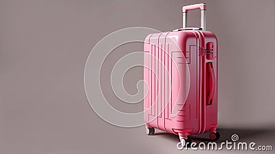 modern pink suitcase on wheels close-up on gray background travelling concept copy space generative AI Stock Photo