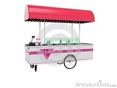 Modern pink trolley fridge with ice cream of different tastes 3d render on white background no shadow Stock Photo