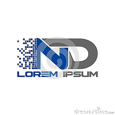 Modern pixel letter ND logo vector. robotic logo design Stock Photo