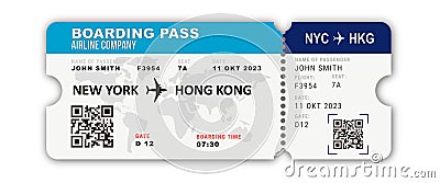 Modern plane ticket with city, passenger, gate, flight, class, seat. Vector illustration Vector Illustration